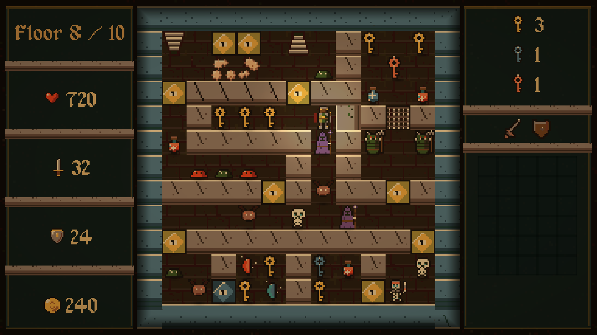 A floor with keys, doors and branching routes
